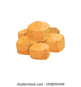 Cubos fritos de queso tofu icono realista aislado. Producto vegetariano vectorial de la soja, precios de la soja. Alimentos fríos de leche de soja coagulante, bloques sólidos de tofu de seda, blando, firme o extra firme