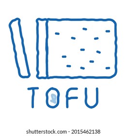 vector de icono de esbozo de queso tofu. Dibujo manual de la línea de doodle azul en el cartel de tofu. ilustración de símbolo aislado