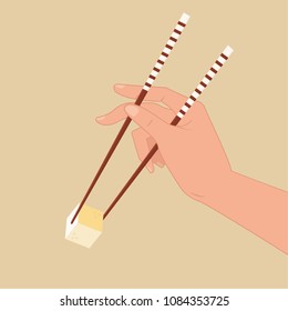 Tofu and chopsticks vector. free space for text. wallpaper. background. hand vector.