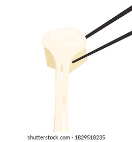 Tofu and chopsticks vector. Mozzarella Cheese vector. Cheese stretch.