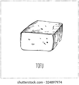 Tofu. Collection of cheese. Cut sliced cheese assortment. Vector illustration  for design menus, recipes and packages product.