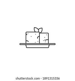 Tofu cubes on a plate vector line icon Asian vegan food outline symbol.