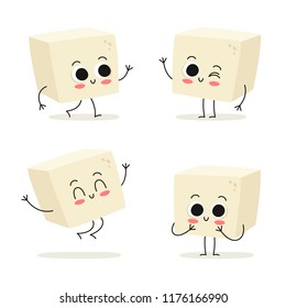 Tofu. Cute vegan protein food vector character set isolated on white