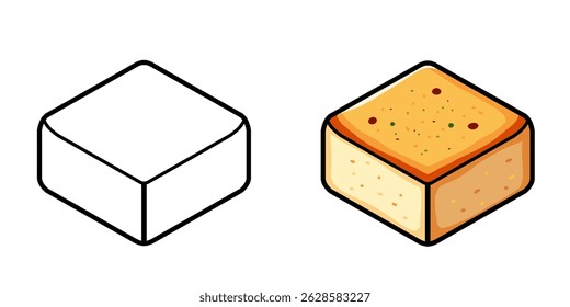 Ilustraciones de comida de tofu con dos variantes diferentes, adecuadas como iconos, logotipos, pegatinas o materiales de dibujo.