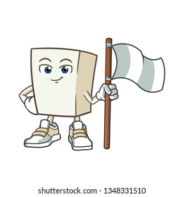 tofu holding flag mascot vector cartoon illustration