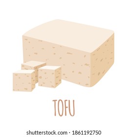 Icono de tofu de estilo plano aislado en fondo blanco. Alimentos vegetarianos saludables. Cuajada de soja o queso de soja. Ilustración vectorial.