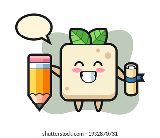 Tofu illustration cartoon is graduation with a giant pencil