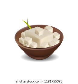 Tofu Isolated on White - Vector Realistic Illustration