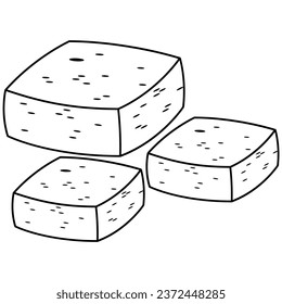 Tofu line art. Vector element with vegetarian theme. Illustration.