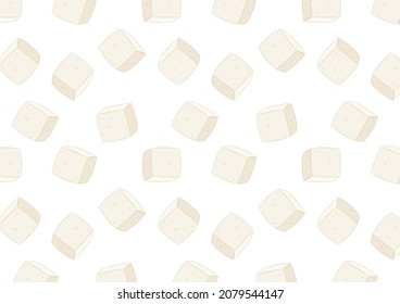 Papel tapiz de patrón tofu. Estilo de caricatura del tofu blanco aislado de fondo blanco. Nutrición vegetariana, comida saludable.