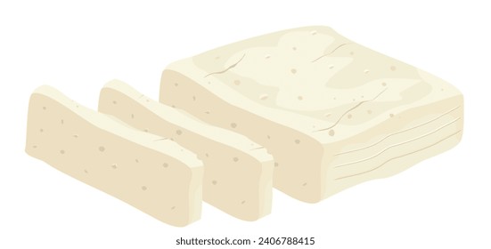 Tofu macht Sojabohnen. Feta-Käse. Curd Ernährung, gesundes Essen. Veganischer Bio-Sojakäse. Milchbohnenkraut-Futter aus gerösteter Sojamilch. Vektorgrafik einzeln auf weißem Hintergrund