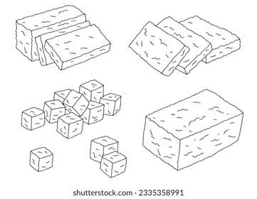 Tofu set graphic black white isolated food sketch illustration vector