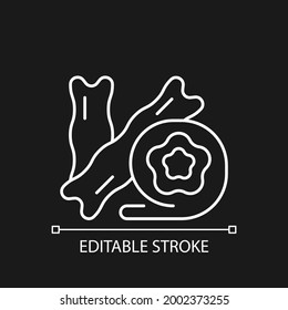 Tofu skin white linear icon for dark theme. Skin of special beans. Vegeterian foods growing. Thin line customizable illustration. Isolated vector contour symbol for night mode. Editable stroke