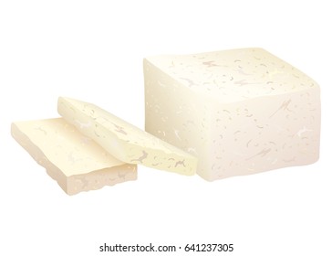 Tofu (soy bean curd, soy cheese). Hand drawn vector illustration isolated on white background.