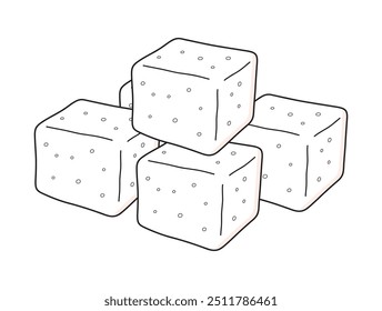 Tofu soy bean curd diced pile isolated vector illustration