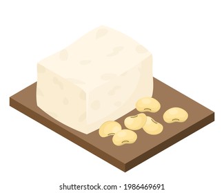 Tofu With Soy Beans Isolated On White Background. Icon Vector Illustration.