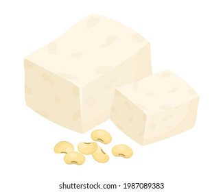 Tofu with soy beans isolated on white background. Icon vector illustration.