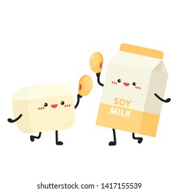 Tofu and Soy milk character design. wallpaper. free space for text. poster. symbol. sign.