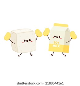 Tofu and Soy milk character design. wallpaper. free space for text. poster. Tofu and Soy milk mascot.