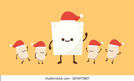 Tofu and Soybean character design. Tofu and Soybean cartoon vector on yellow background.