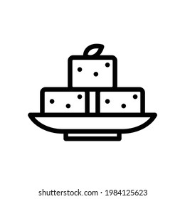 Tofu Vector Icon in Outline Style. Tofu is a food made of condensed soy milk that is pressed into solid white blocks in a process quite similar to cheesemaking. Vector icon for app, game, or logo