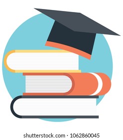 
Toga cap on stack of books flat icon. Scholarly education concept
