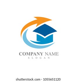 Toga Hat With Arrow Shape Education Logo Template