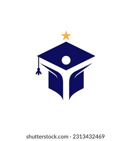 Toga hat logo with people and star shape combination, University graduation icon vector