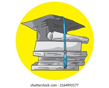 toga hats and piles of books