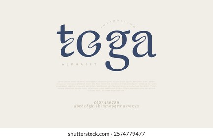 Toga typography beauty fashion elegant minimalist serif italic fonts decorative wedding vintage retro logos. Minimal luxury font alphabet logo. Vector illustration