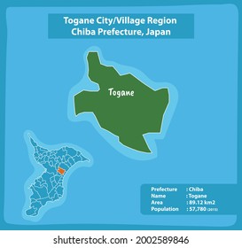 Togane City Village Region Chiba Prefecture Map, Japan