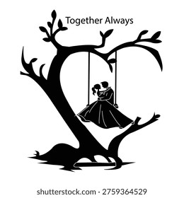 Together Always Couple Swing Silhouette Heart Tree Love Design