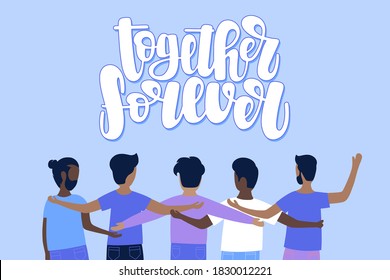 Together forever. Illustration of man with hands up under. Vector illustration in flat style