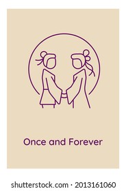 Together forever postcard with linear glyph icon. Eternal love. Greeting card with decorative vector design. Simple style poster with creative lineart illustration. Flyer with holiday wish