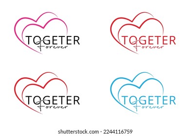 Together forever Valentine simple, red, black, pink, and blue color calligraphy art. they are used for the logo, print, banner, card, wish, t shirt, symbol, and signs.