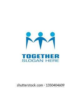 together graphic logo template, the logo of three people holding hands, vector illustration.