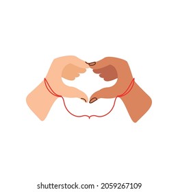 together hands with red thread of fate
