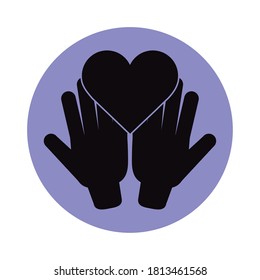 together, hands showing heart charity help friendly pictogram block silhouette icon vector illustration