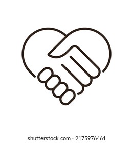 Together heart handshake outline icon. Flat vector illustration isolated on white background.