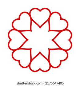 Juntos los corazones giran alrededor de la corona. Unidad, unión, comunidad. Románticos marcos redondos de San Valentín. Ilustración vectorial plana aislada en fondo blanco.