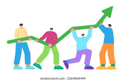 Together holding chart growth increase arrow growth green cooperation teamwork colorful action teen casual flat style