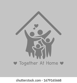 Together at Home campaign, Stay home stay safe. Social Distancing, People keeping distance for decrease infection risk and disease virus, Self isolation symbol for pandemic virus Covid-19 Corona virus