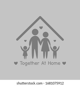 Together at Home campaign, Stay home stay safe. Social Distancing, People keeping distance for decrease infection risk and disease virus, Self isolation symbol for pandemic virus Covid-19 Corona virus