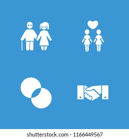Together icon. collection of 4 together filled icons such as circle intersection, handshake, couple. editable together icons for web and mobile.