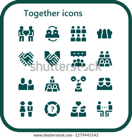  together icon set. 16 filled together icons. Simple modern icons about  - Couple, Friends, Team, Shake hands, Handshake, Teamwork, Meeting, Partners, Help