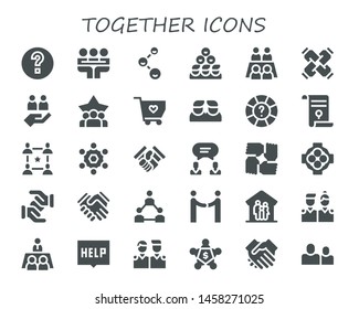 together icon set. 30 filled together icons.  Simple modern icons about  - Help, Meeting, Friends, United, Teamwork, Solidarity, Agreement, Community, Team, Handshake, Hug, Shake hands