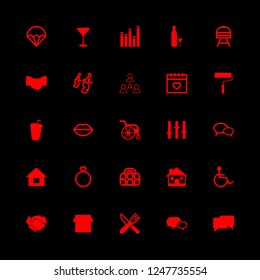 together icon set about dialogue, equalizer, wheelchair and dinner vector set