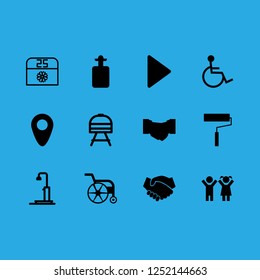 together icon set about drink, shower, play and roller vector set