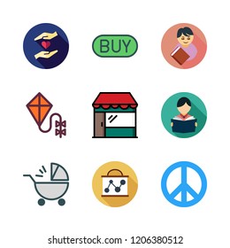 together icon set. vector set about shop, student, presentation and kite icons set.