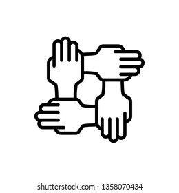 Together Icon. Teamwork Vector Icon. Four Hands Support Each Other Sign. Collaboration, Business Partnership Symbol - Vector Illustration